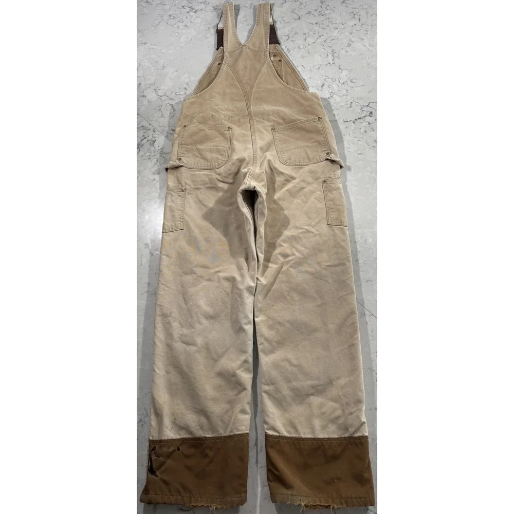 Carhartt Bib Overalls Mens 38x36 Brown Duck Canvas Insulated Workwear R41 BRN